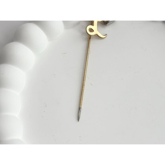 Letter "L" Scripted Monogrammed Vintage Gold Colored Stick Pin - Picture 7 of 8